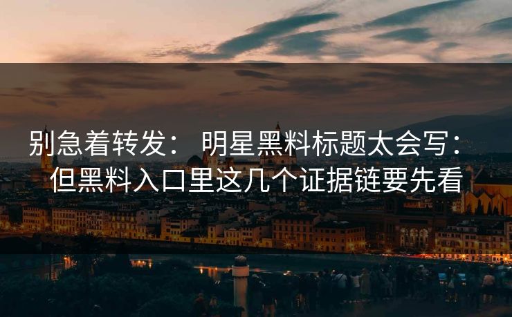 别急着转发: 明星黑料标题太会写: 但黑料入口里这几个证据链要先看 别急着转发: 明星黑料标题太会写: 但黑料入口里这几个证据链要先看