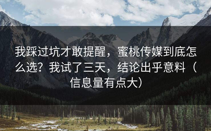 我踩过坑才敢提醒,蜜桃传媒到底怎么选?我试了三天,结论出乎意料(信息量有点大) 我踩过坑才敢提醒,蜜桃传媒到底怎么选?我试了三天,结论出乎意料(信息量有点大)
